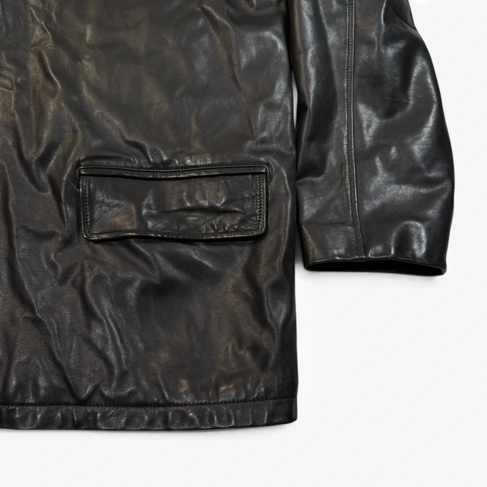 Banana Republic Mens Black Genuine Leather Car Coat Jacket XL Vintage Y2K